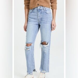 We The Free Light Blue Distressed Straight Leg Jeans